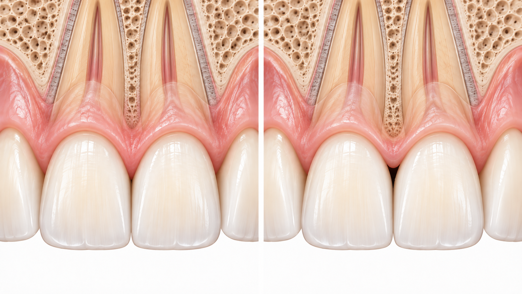 Comparison of interdental papilla and alveolar bone height to understand whether a black triangle can recover naturally