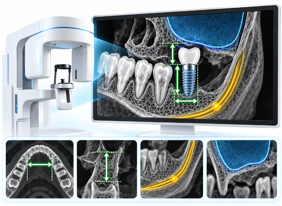 การตรวจวินิจฉัยอย่างละเอียดด้วย 3D CT เพื่อประเมินสภาพกระดูกขากรรไกรและตำแหน่งช่องเส้นประสาทก่อนการผ่าตัดรากฟันเทียม Straumann