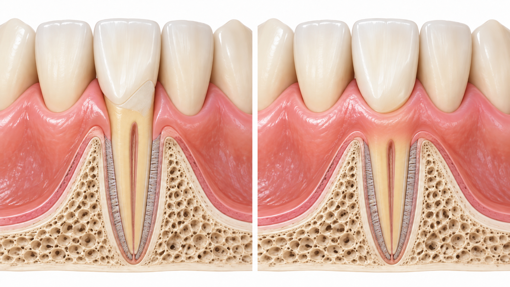 Difference between resin restoration of the tooth neck and a gum graft in gum recession treatment