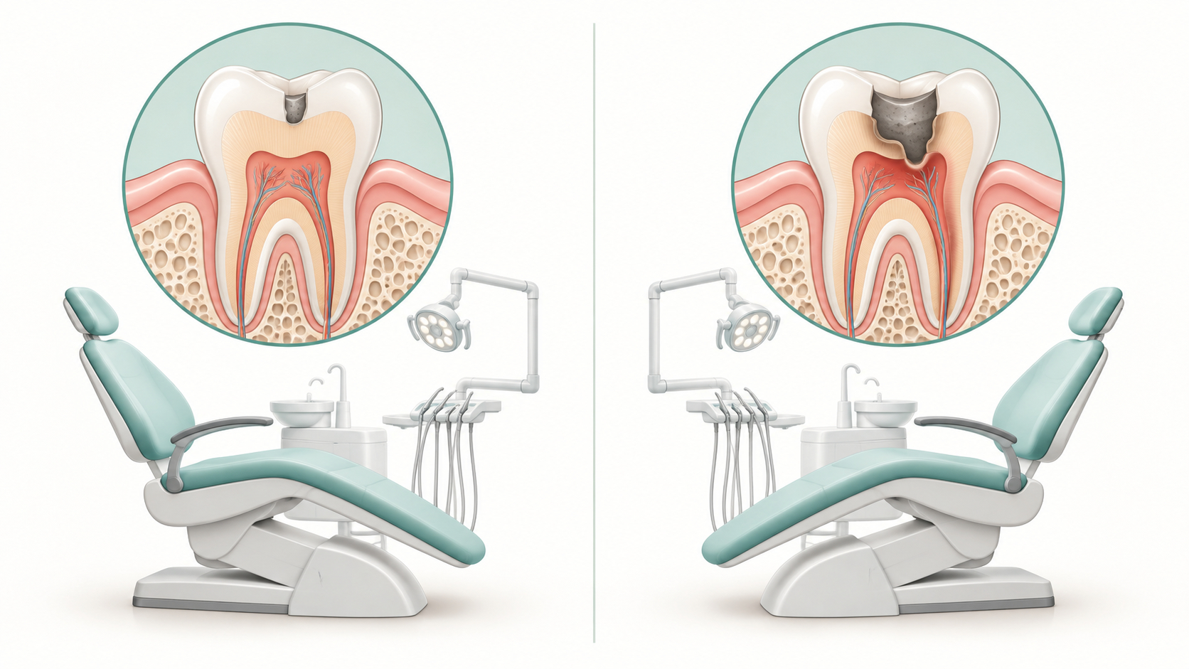 Concept comparison illustration reviewing the need for dental conscious sedation by treatment scope
